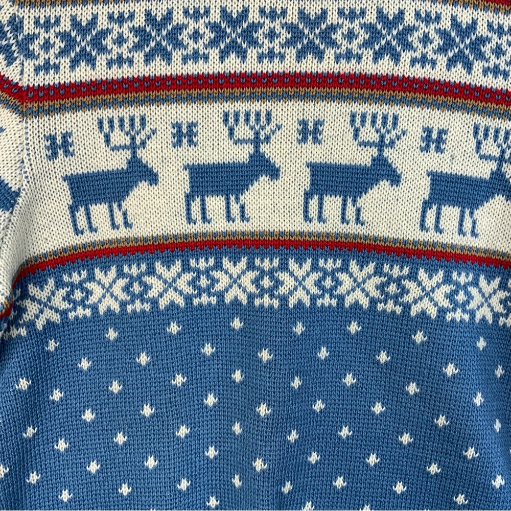 Demetre 100% Pure Lamb Wool Blue and White Reindeer Sweater. Ladies size Large. - Picture 3 of 6